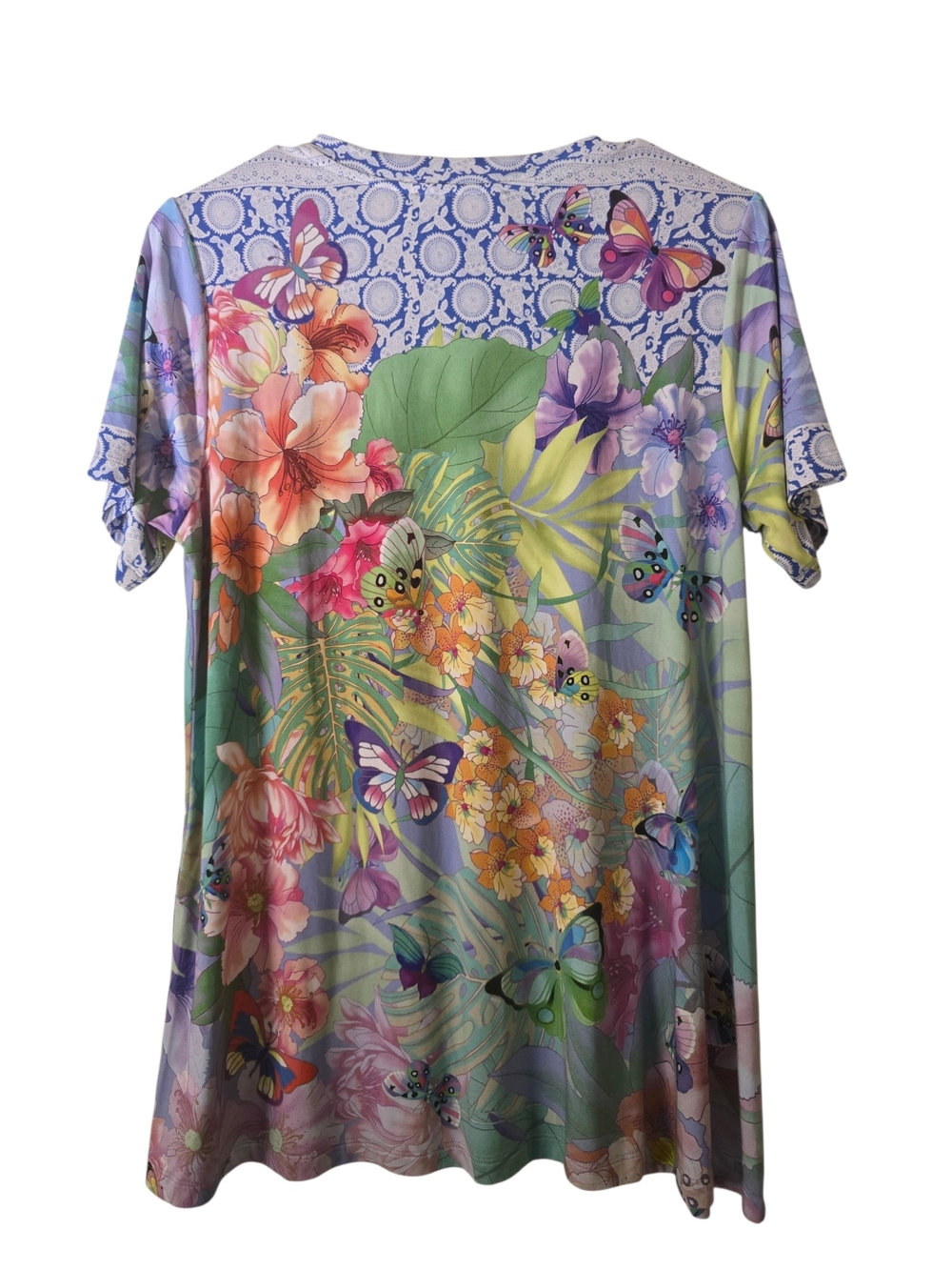 Johnny Was Pastel Floral & Butterfly V-Neck Blouse - Picture 2 of 2